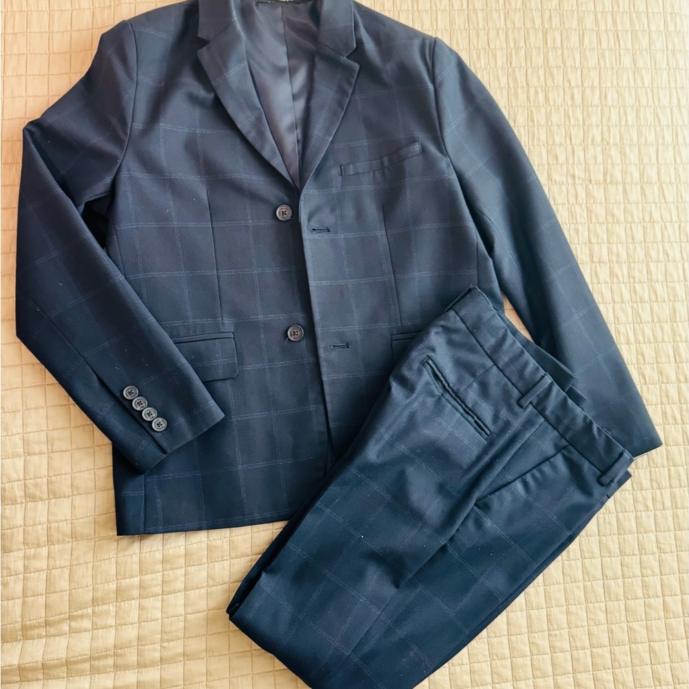 Zara Dark Blue Checkered Men's Suit